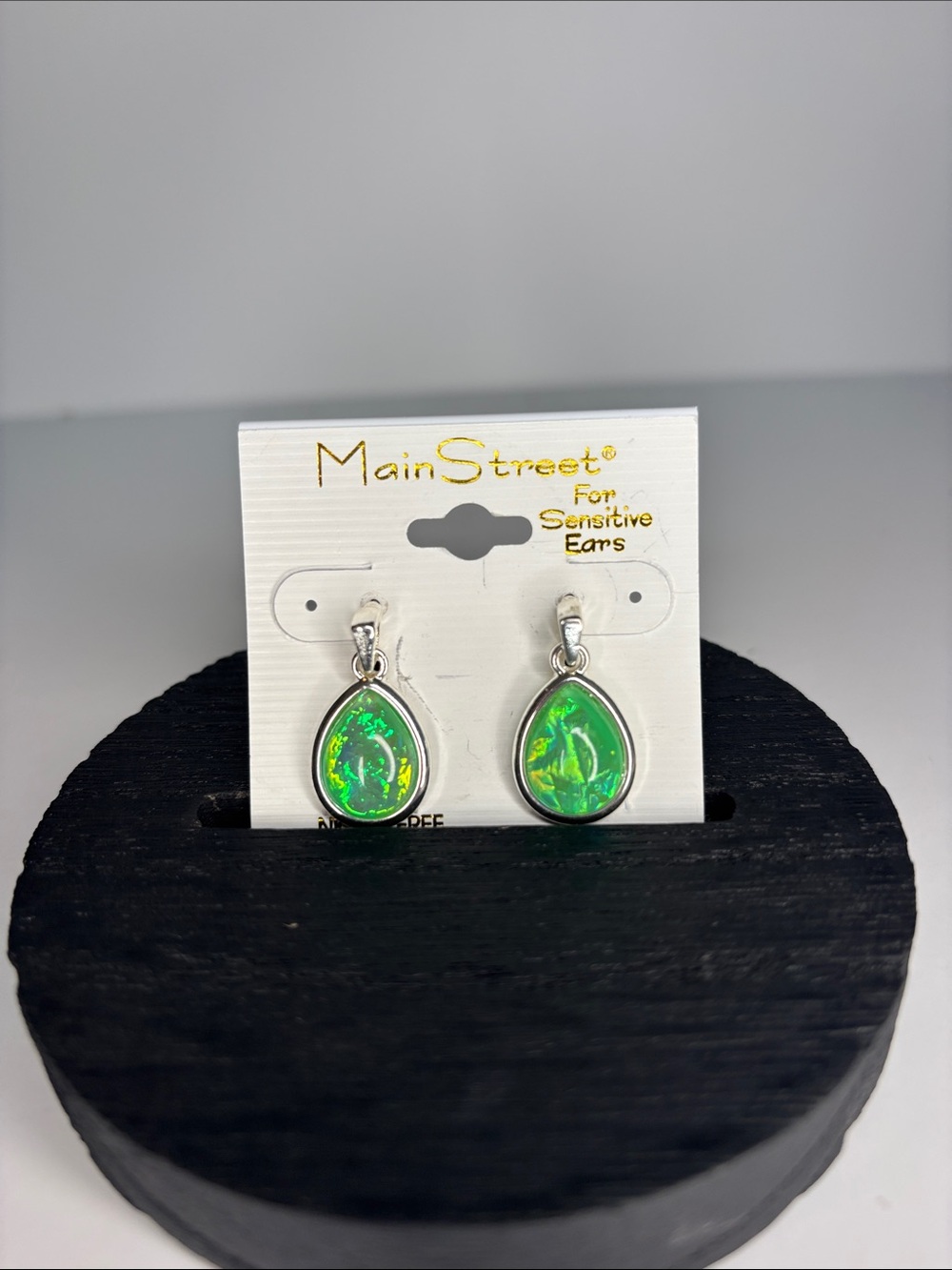 Green Teardrop Opal Dangle Earrings